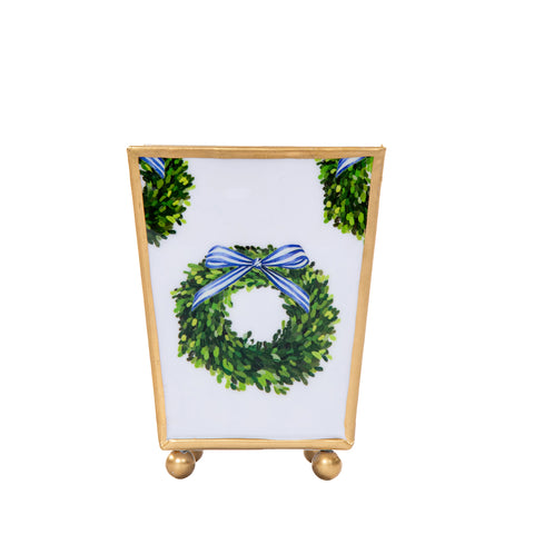 Wreath Enameled Square Cachepot Planter 4 - Blue & Green - Avail 12/05