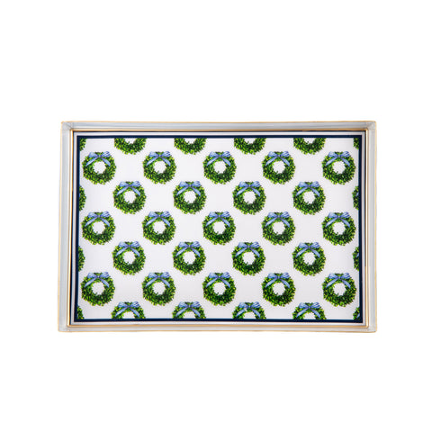 Wreath Enameled Oliver Tray 8x12 - Blue & Green - Avail 12/05