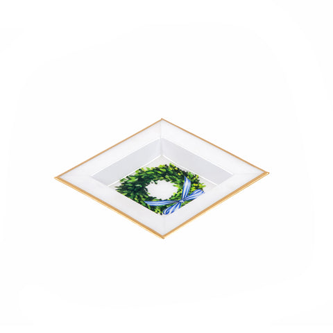 Wreath Bow Enameled Tori Trinket Tray - Blue & Green - Avail 12/05