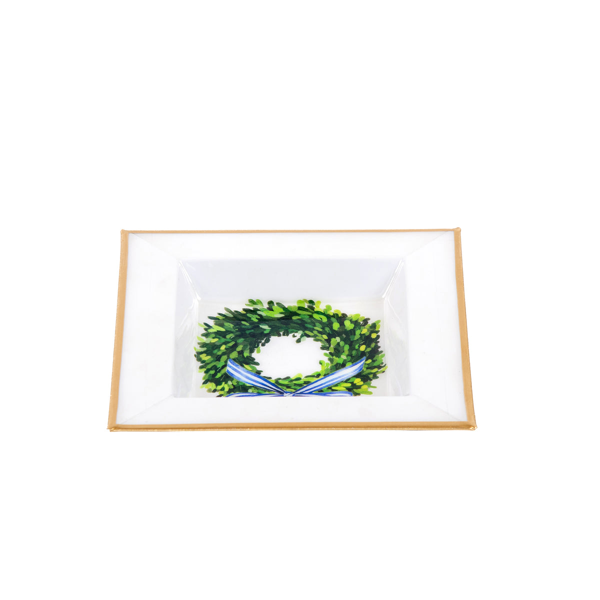 Wreath Bow Enameled Tori Trinket Tray - Blue & Green - Avail 12/05