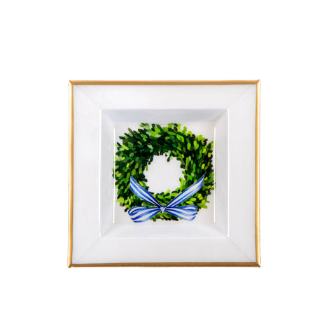 Wreath Bow Enameled Tori Trinket Tray - Blue & Green - Avail 12/05