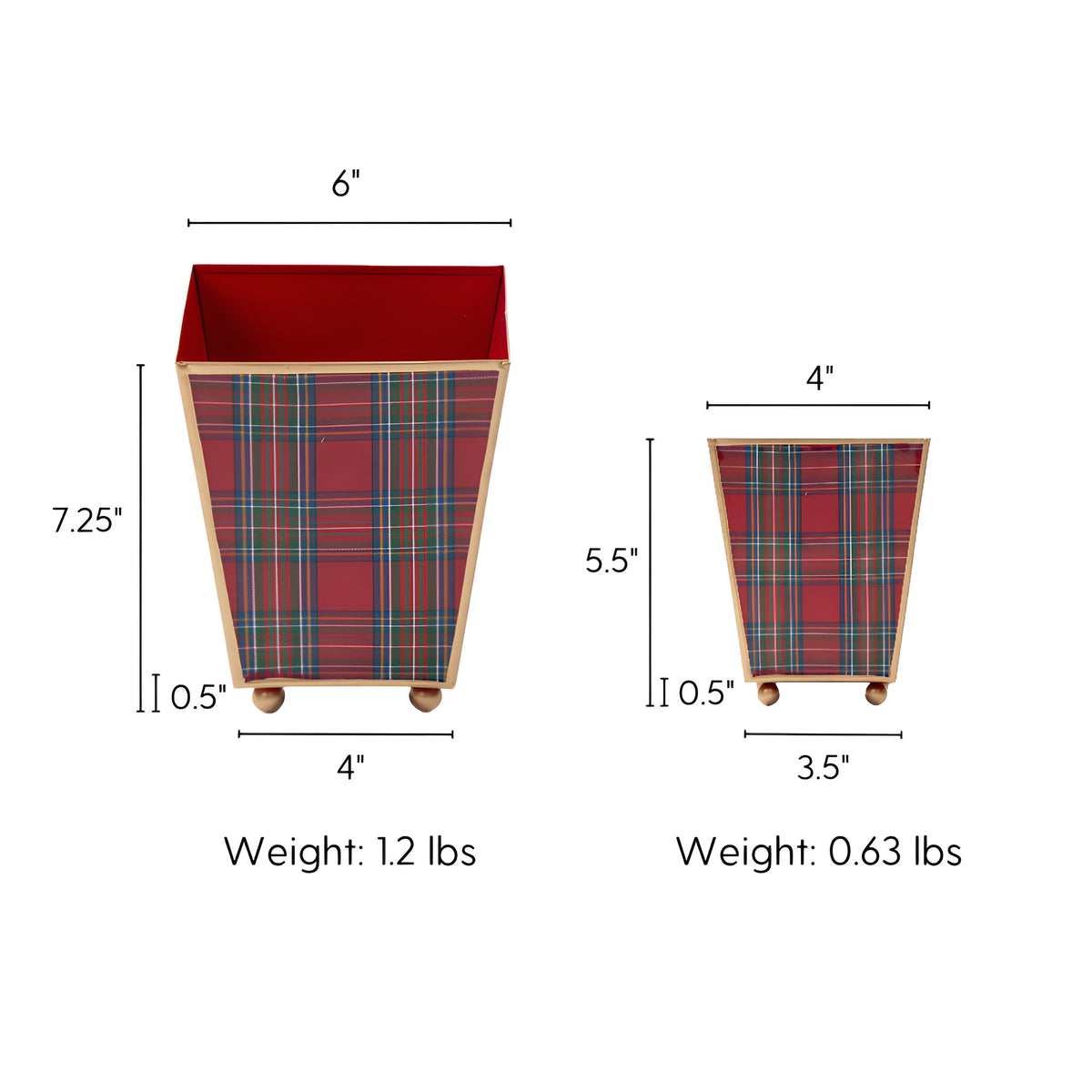 Tartan Plaid Enameled Square Cachepot Planter