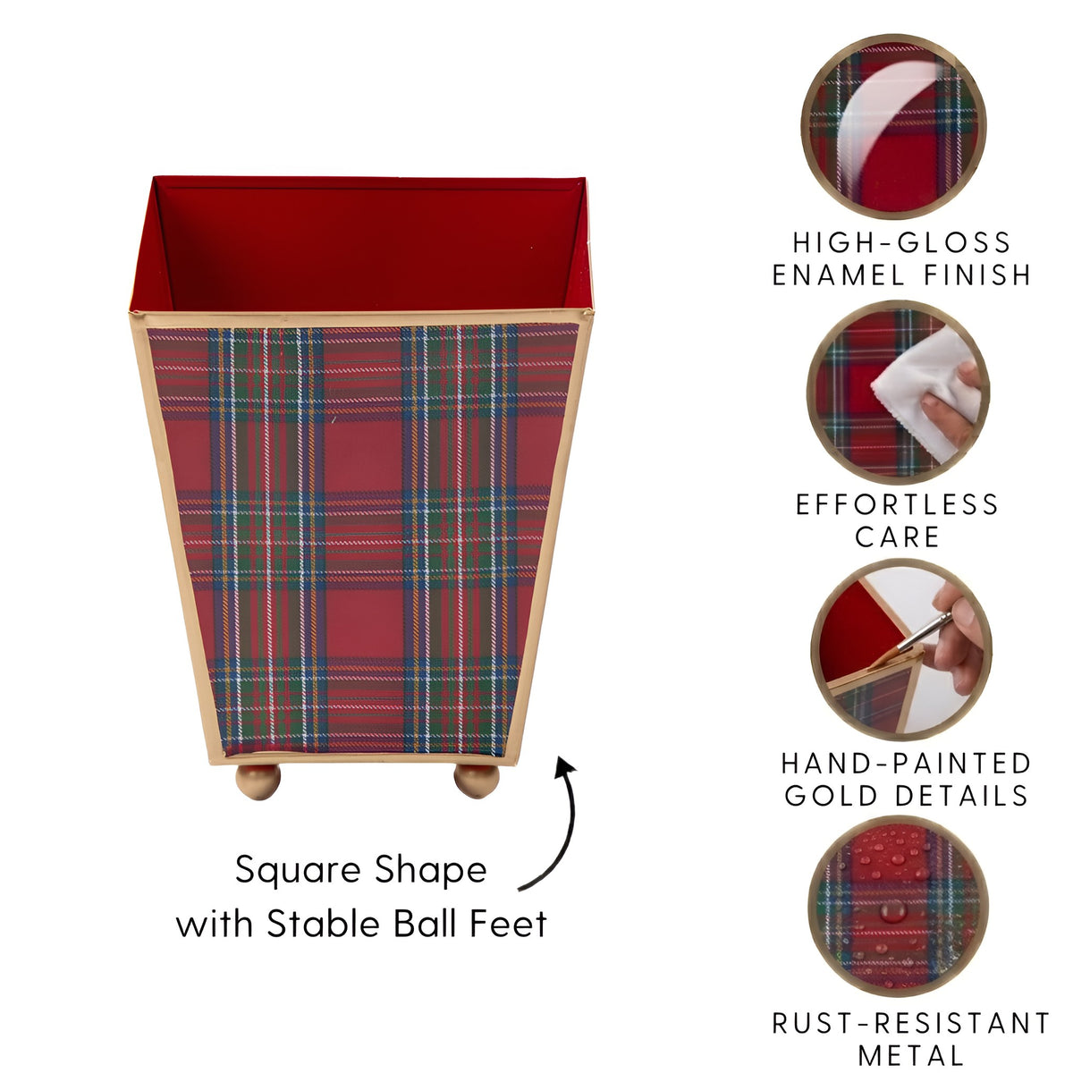 Tartan Plaid Enameled Square Cachepot Planter