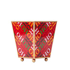Ho Ho Enameled Square Cachepot Planter - Red