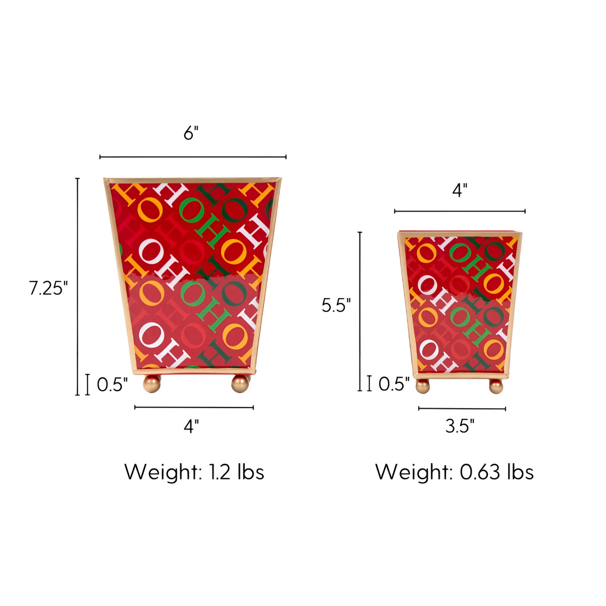 Ho Ho Enameled Square Cachepot Planter - Red