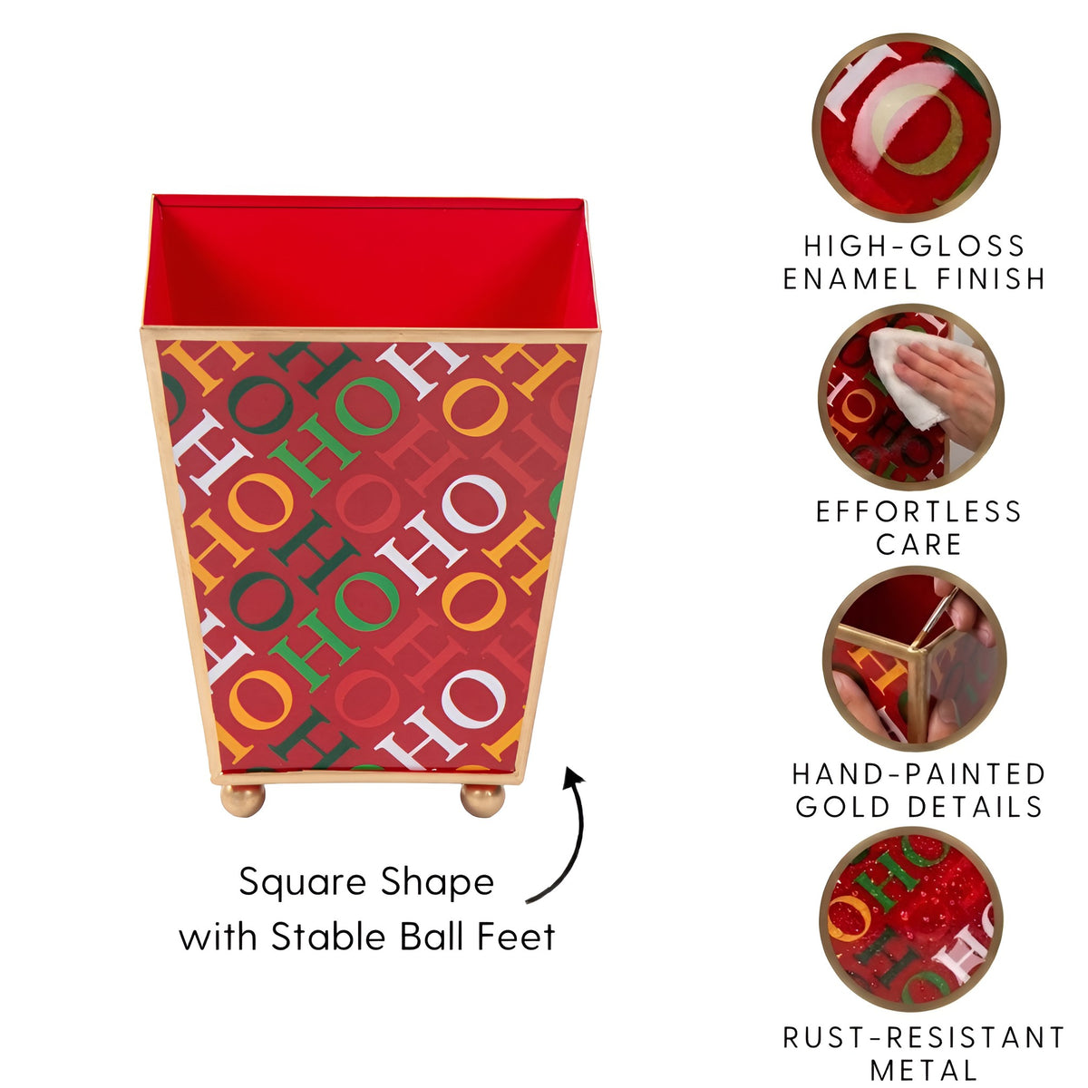 Ho Ho Enameled Square Cachepot Planter - Red