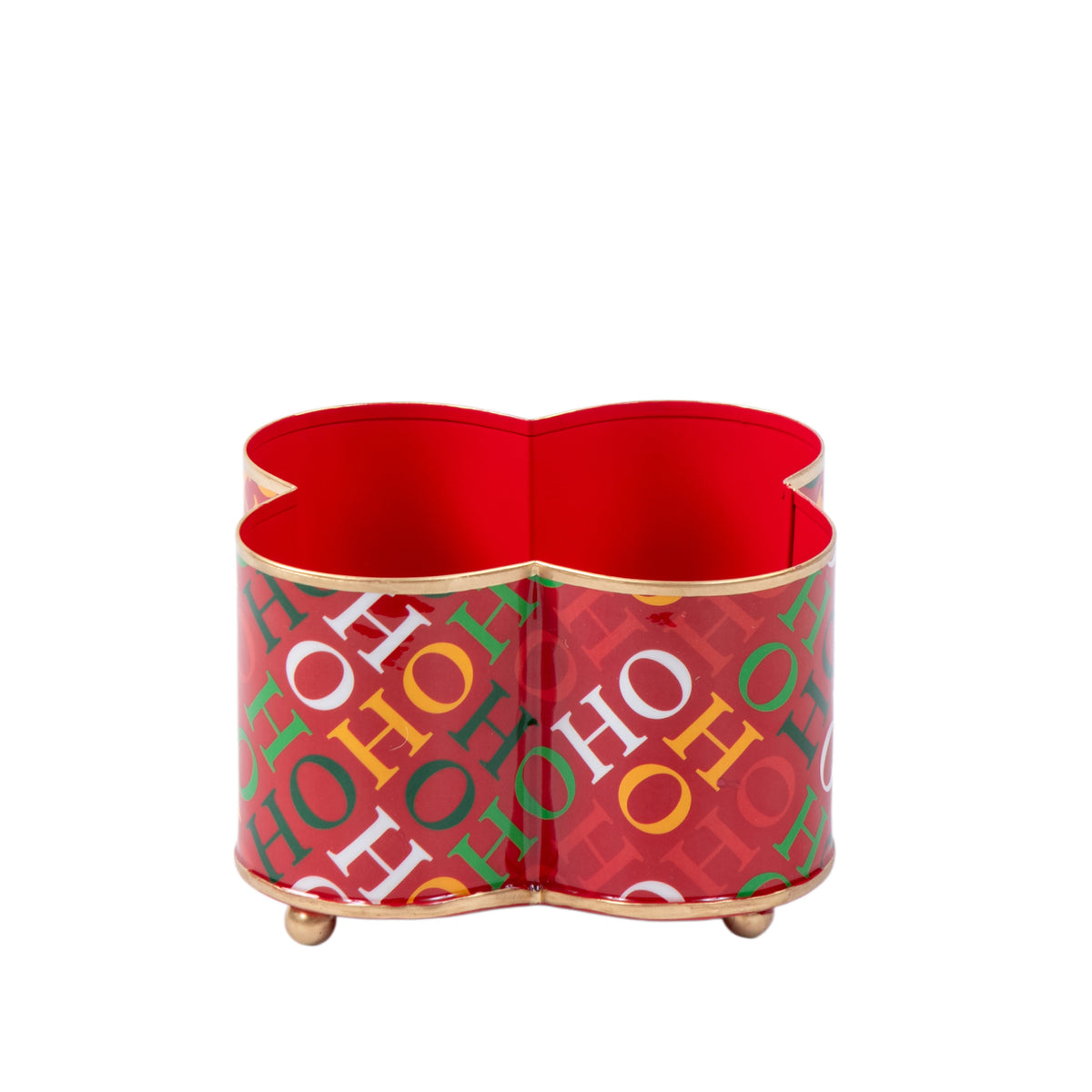 Ho Ho Enameled Quatrefoil Cachepot Planter 4x9 - Red