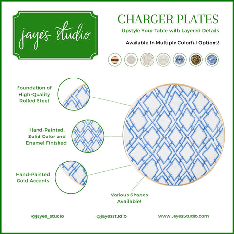 Blue Enameled Charger Plates for Table Top / Serving / Dinnerware / Tablesetting / Placemats made with High quality metal - designed by W.H. Hostess - Cane Collection 13.75"