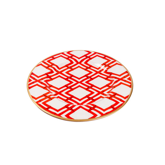 Cane Enameled Charger (4 Pack) White & Red