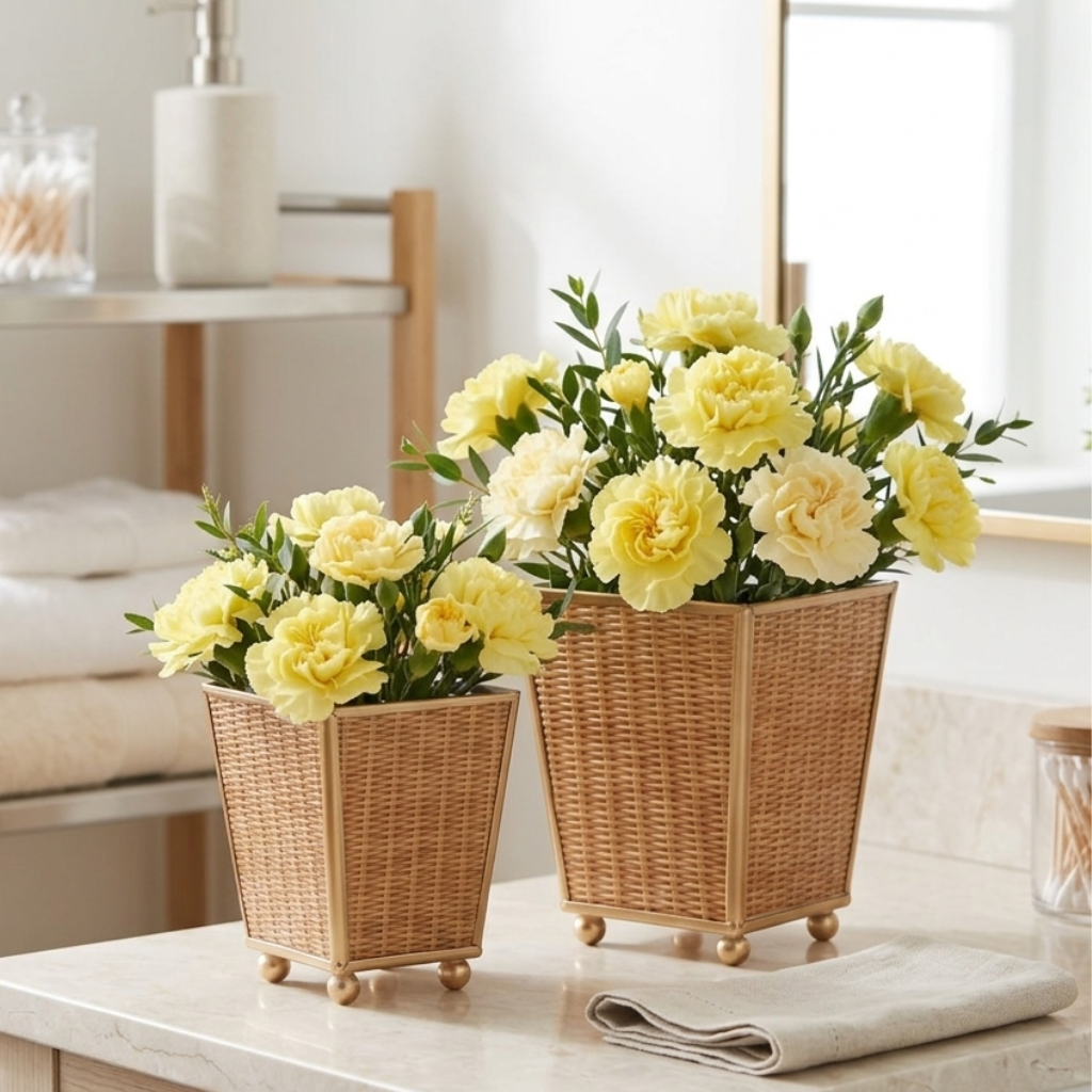 Rattan Enameled Square Cachepot Planter