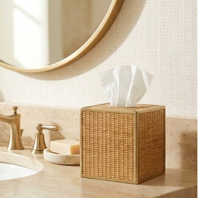 Rattan Enameled Tissue Box Cover