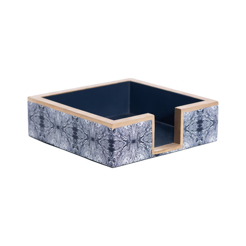 Faux Bois Amelia Cocktail Napkin Tray - White & Blue