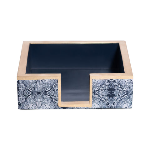 Faux Bois Amelia Cocktail Napkin Tray - White & Blue