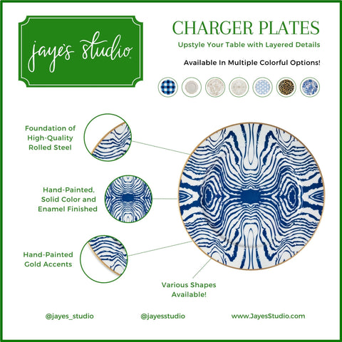 White & Taupe Enameled Charger Plates for Table Top / Serving / Dinnerware / Tablesetting / Placemats made with High quality metal - designed by Jaye's Studio - Faux Bois Collection 13.75"