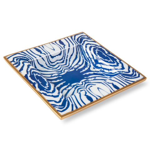 Faux Bois Enameled Smidge Tray White & Blue