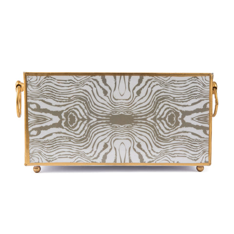 Enameled White and Taupe Rectangular Cachepot For Bedroom / Office / Kitchen / Living Room - Metal Construction - The Faux Bois Collection