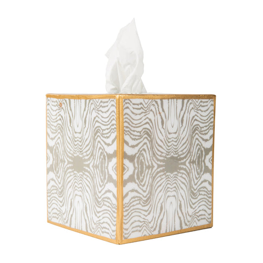 Faux Bois Enameled Tissue Box Cover White & Taupe - Avail 5/25/24