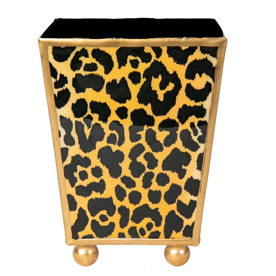 AS-IS Leopard Spots Enameled Square Cachepot 6 - Seconds FINAL SALE