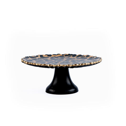 AS-IS - Leopard Spots Enameled Pedestal Stand - Seconds FINAL SALE