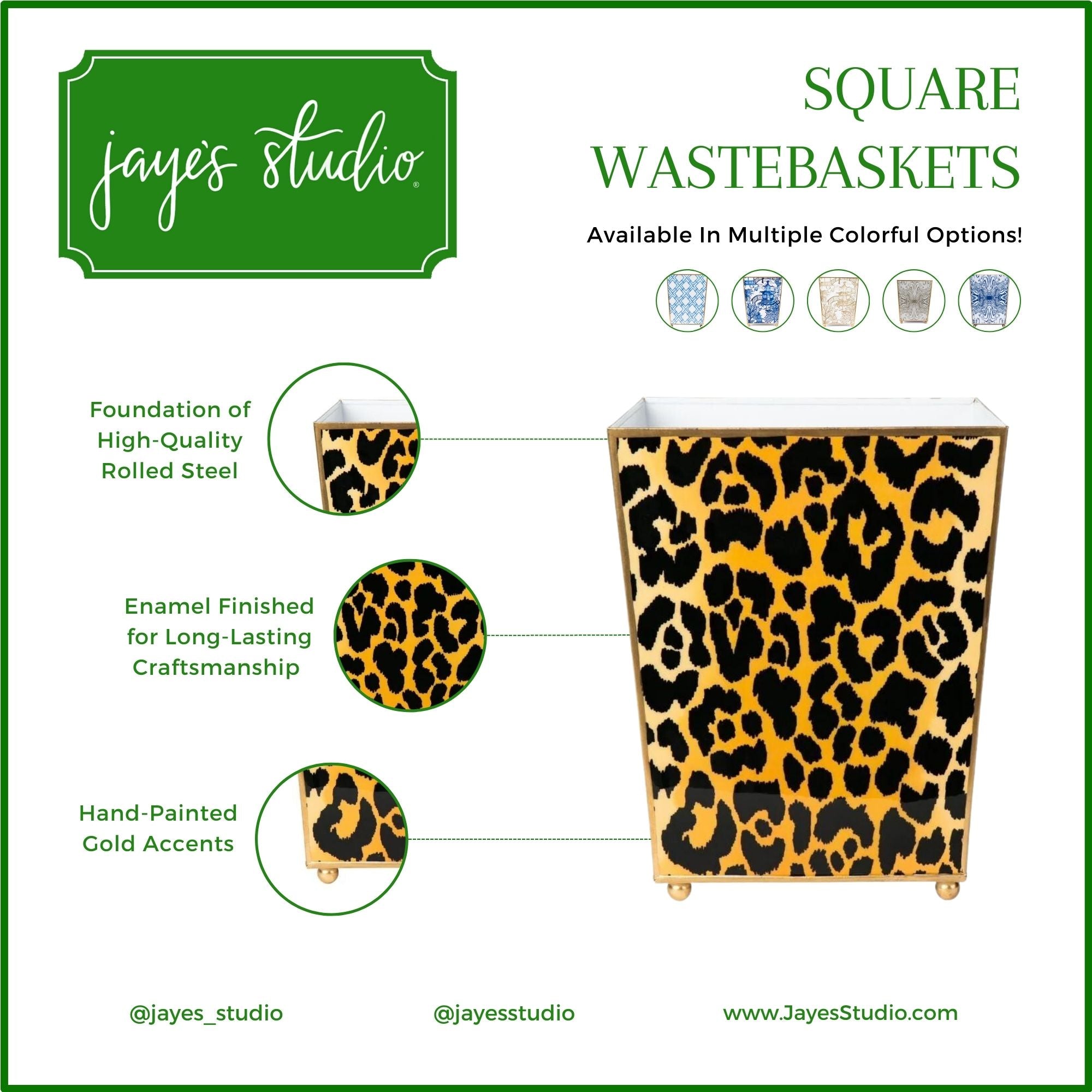 Leopard Spots Enameled Square Wastebasket