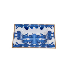 Ink Blot Blue Enameled Square Decorative Trinket Tray, Catch All Tray, Jewelry Tray for Vanity, Bathroom, Bedside Home Office -