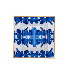 Ink Blot Blue Enameled Square Decorative Trinket Tray, Catch All Tray, Jewelry Tray for Vanity, Bathroom, Bedside Home Office -
