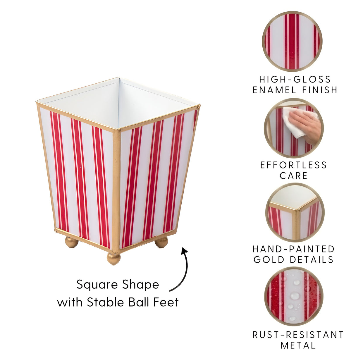 Ticking Stripe Enameled Square Cachepot Planter