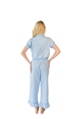 Ticking Stripe Luxe Sateen Capri Pajama Set - Blue
