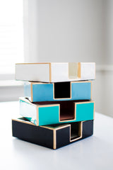 Gracie Enameled Black and Taupe Square Wooden Cocktail Napkin Tray for Barware, Serving, Entertaining - Amelia Decorative Tray