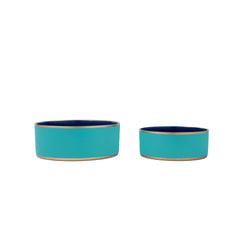 Cabana Stripe Enameled Blue and Turquoise Dog Bowl, Pet Bowl For Dogs and Cats