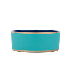 Cabana Stripe Enameled Blue and Turquoise Dog Bowl, Pet Bowl For Dogs and Cats