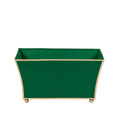 Gracie Emerald Green Rectangular Fluted Metal Cachepot Planter for Entryway, Mantle, Home Office, Kitchen and Living Room
