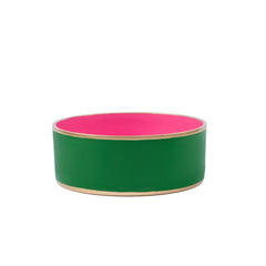 Cabana Stripe Enameled Green and Pink Dog Bowl, Pet Bowl For Dogs and Cats
