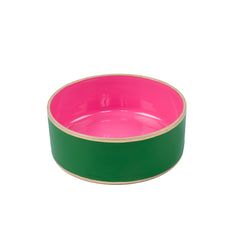 Cabana Stripe Enameled Green and Pink Dog Bowl, Pet Bowl For Dogs and Cats