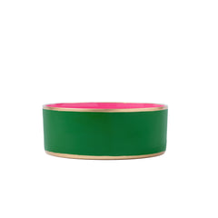 Cabana Stripe Enameled Green and Pink Dog Bowl, Pet Bowl For Dogs and Cats