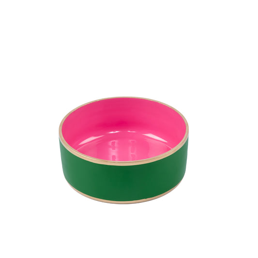 Gracie Enameled Pet Bowl - Green & Pink