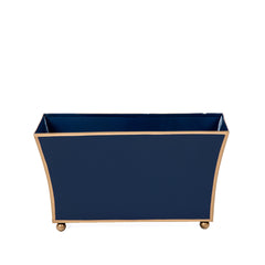 Gracie Indigo Blue Rectangular Fluted Metal Cachepot Planter for Entryway, Mantle, Home Office, Kitchen and Living Room