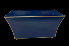 Gracie Indigo Blue Rectangular Fluted Metal Cachepot Planter for Entryway, Mantle, Home Office, Kitchen and Living Room