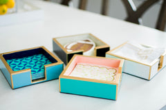 Gracie Enameled Light Blue and Blue Square Wooden Cocktail Napkin Tray for Barware, Serving, Entertaining - Amelia Decorative Tray