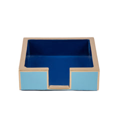 Gracie Enameled Light Blue and Blue Square Wooden Cocktail Napkin Tray for Barware, Serving, Entertaining - Amelia Decorative Tray