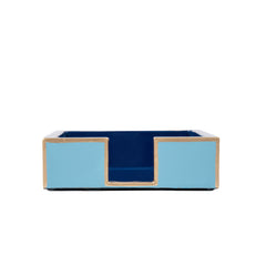 Gracie Enameled Light Blue and Blue Square Wooden Cocktail Napkin Tray for Barware, Serving, Entertaining - Amelia Decorative Tray