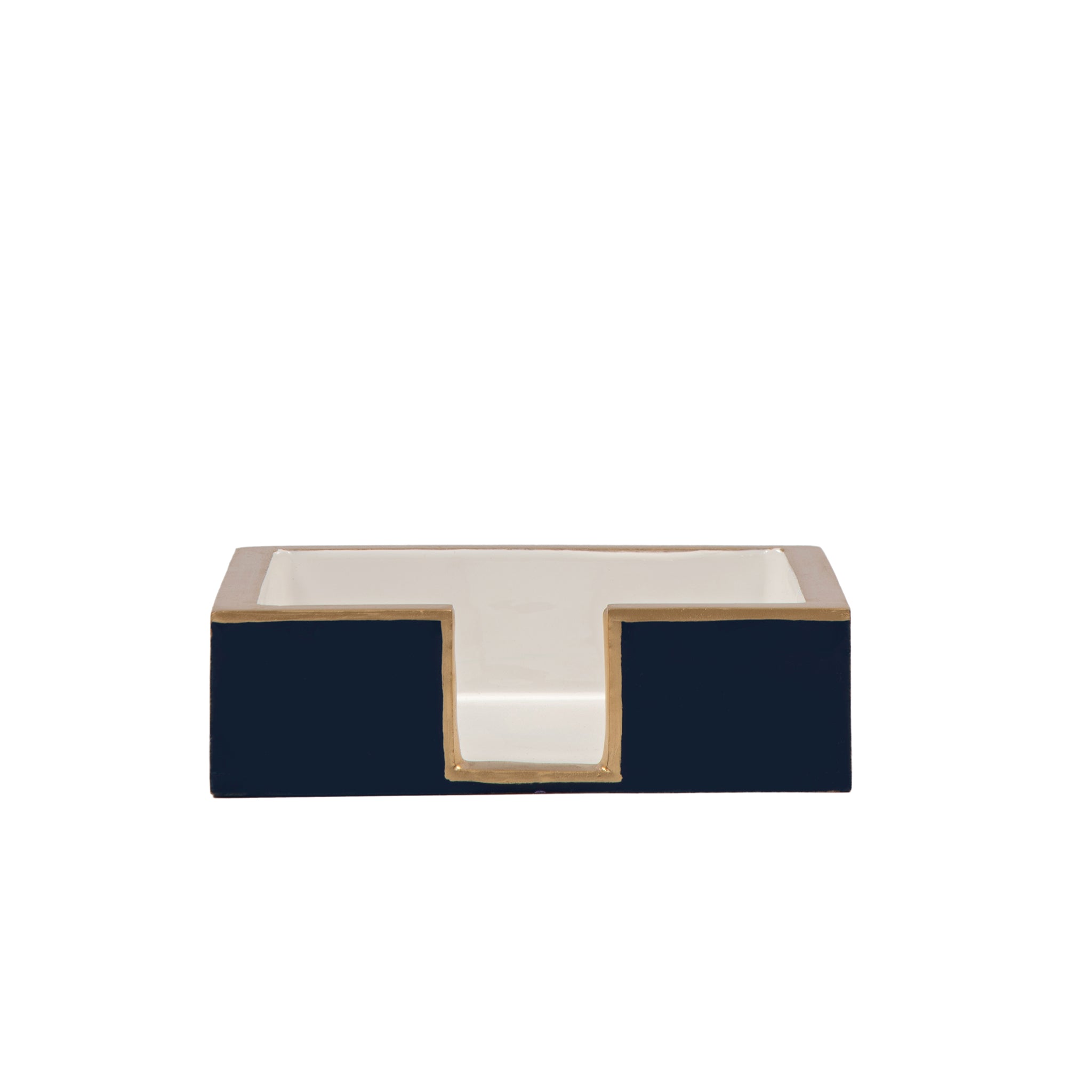 Gracie Enameled Navy and White Square Wooden Cocktail Napkin Tray for Barware, Serving, Entertaining - Amelia Decorative Tray