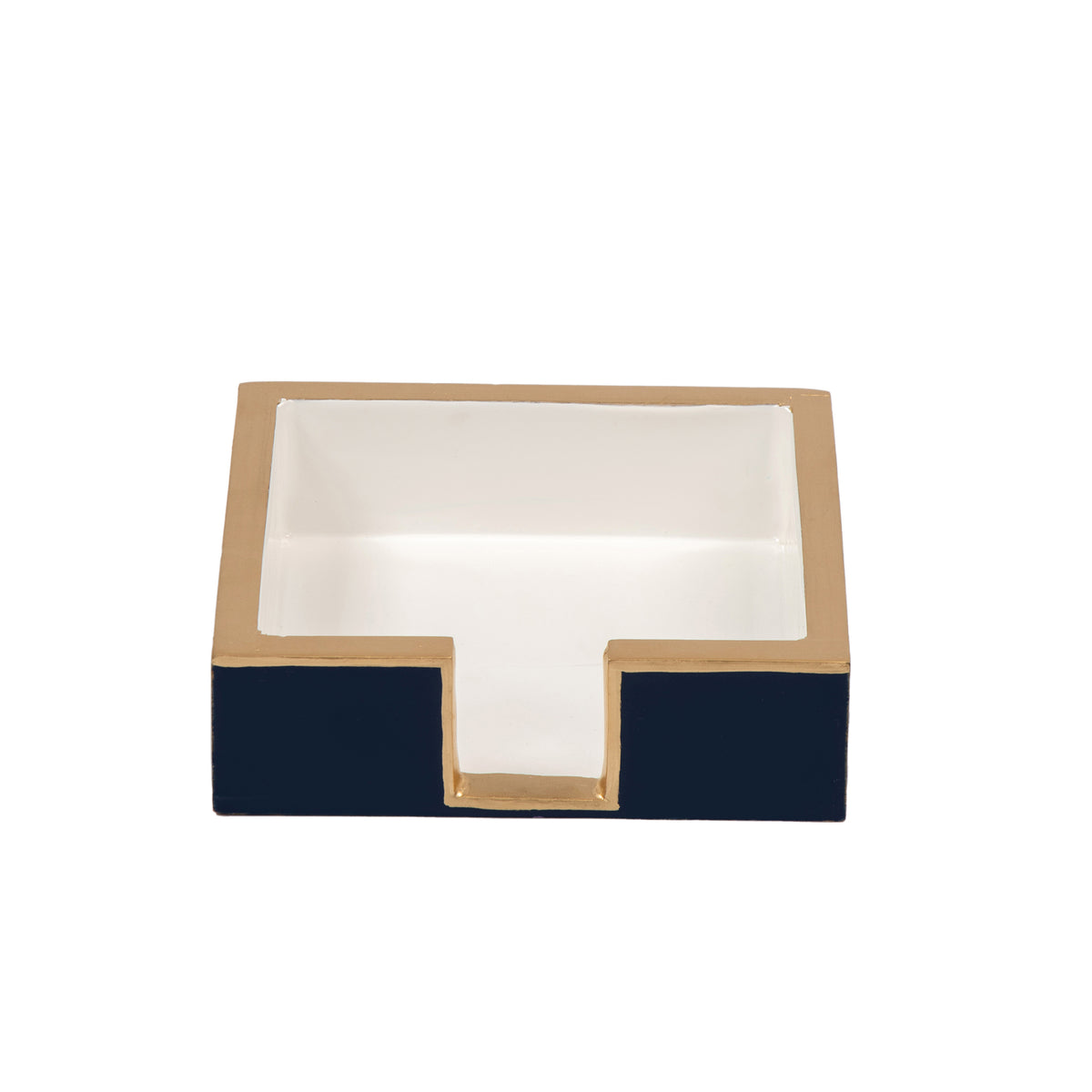 Gracie Enameled Navy and White Square Wooden Cocktail Napkin Tray for Barware, Serving, Entertaining - Amelia Decorative Tray