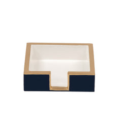 Gracie Enameled Navy and White Square Wooden Cocktail Napkin Tray for Barware, Serving, Entertaining - Amelia Decorative Tray