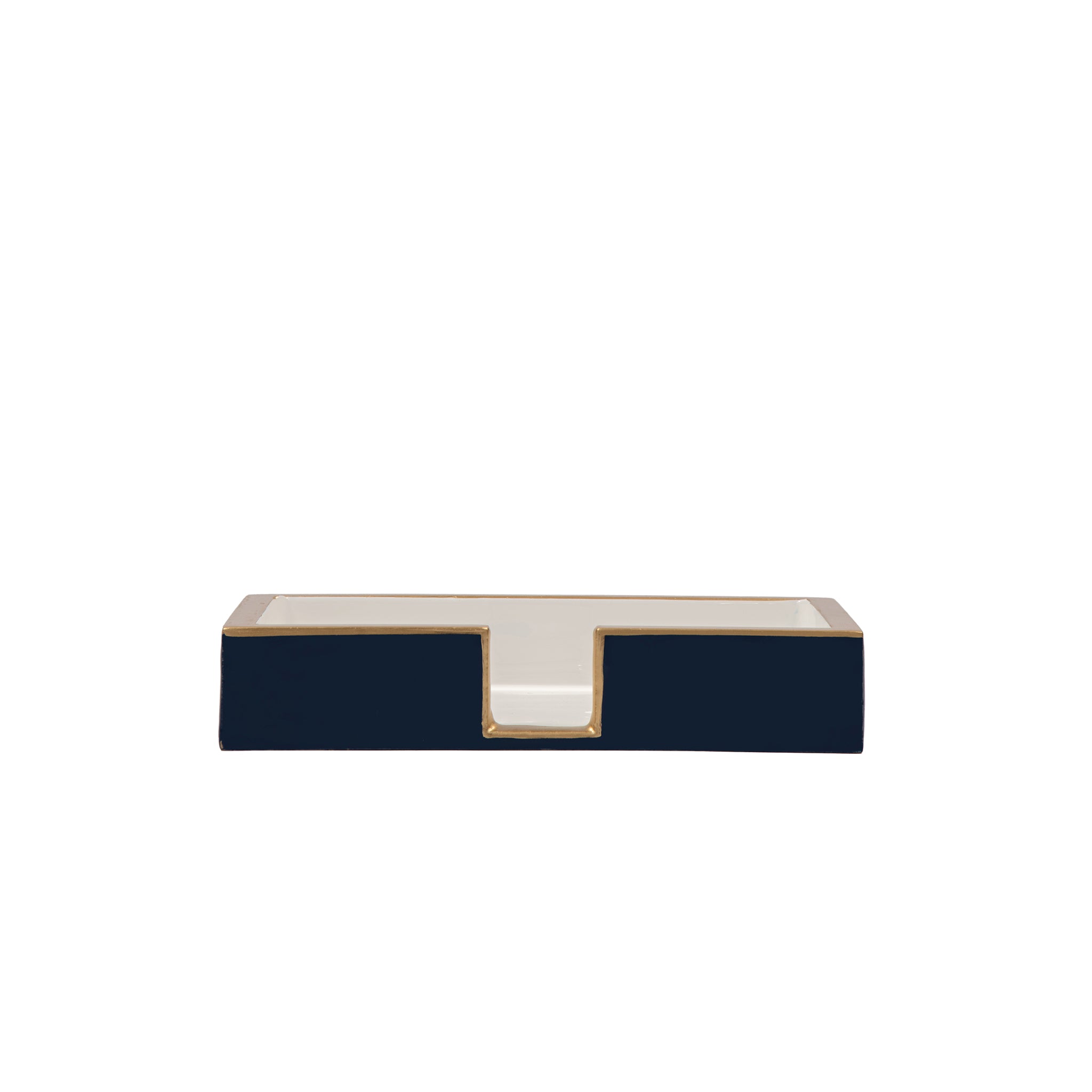 Gracie Enameled Navy and White Rectangle Wooden Guest Towel Tray for Powder Bathroom, Vanity - Amelia Decorative Tray