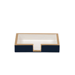 Gracie Enameled Navy and White Rectangle Wooden Guest Towel Tray for Powder Bathroom, Vanity - Amelia Decorative Tray