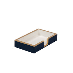 Gracie Enameled Navy and White Rectangle Wooden Guest Towel Tray for Powder Bathroom, Vanity - Amelia Decorative Tray