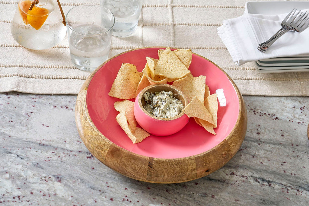 Gracie Wooden Chip & Dip Bowl