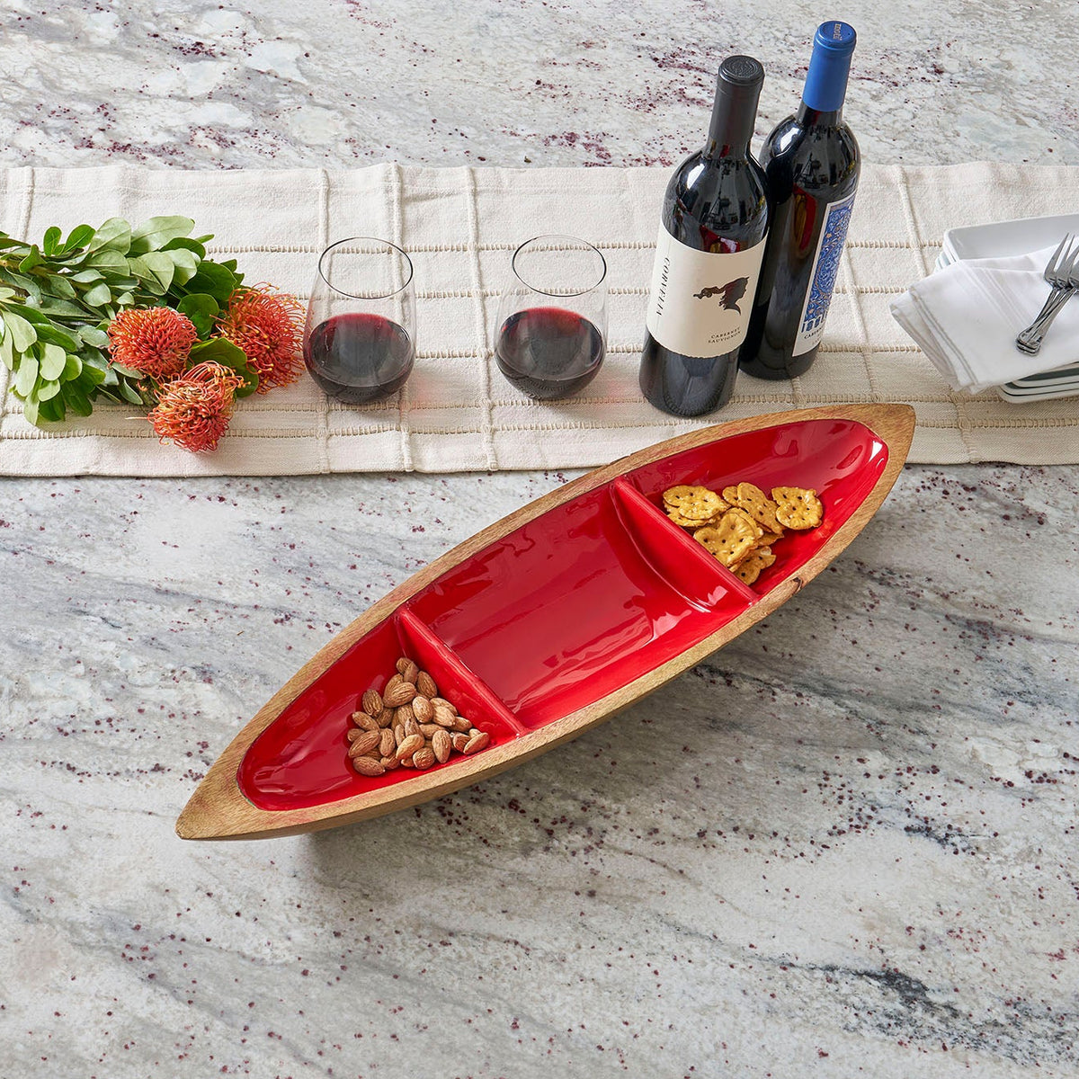 Gracie Statement Platter - Mango Wood & Red Enamel