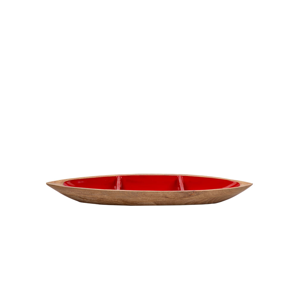 Gracie Statement Platter - Mango Wood & Red Enamel - Avail 11/21